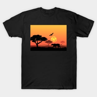 African Jungle Polyhedral Dice Sun Sunset TTRPG Landscape T-Shirt